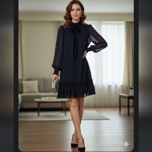 Alex Marie Navy Blue Polka Dot Dress, Sz S